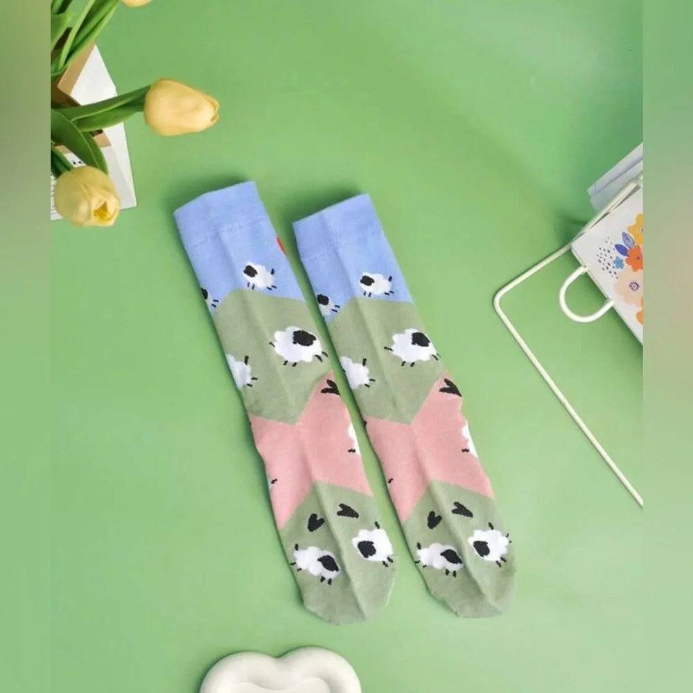 Sheep Socks lamb farm funny Womens girls teens gift heart pattern animal kids